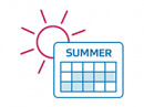Sketch if a sun behind a calendar page with the word Summer on it